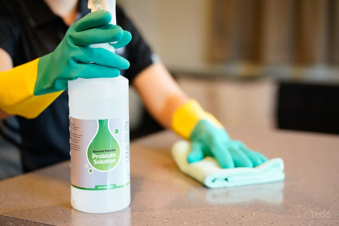 Jani-King team member using eco-benign probiotic cleaner